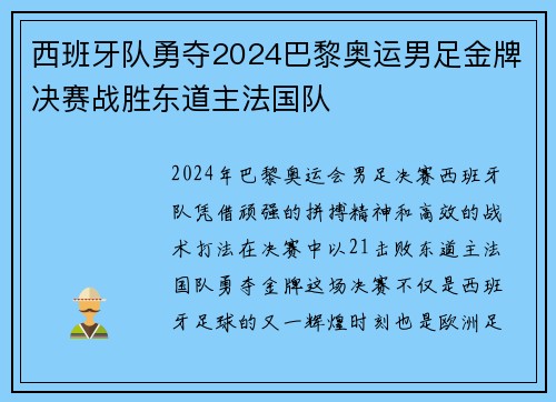 西班牙队勇夺2024巴黎奥运男足金牌决赛战胜东道主法国队
